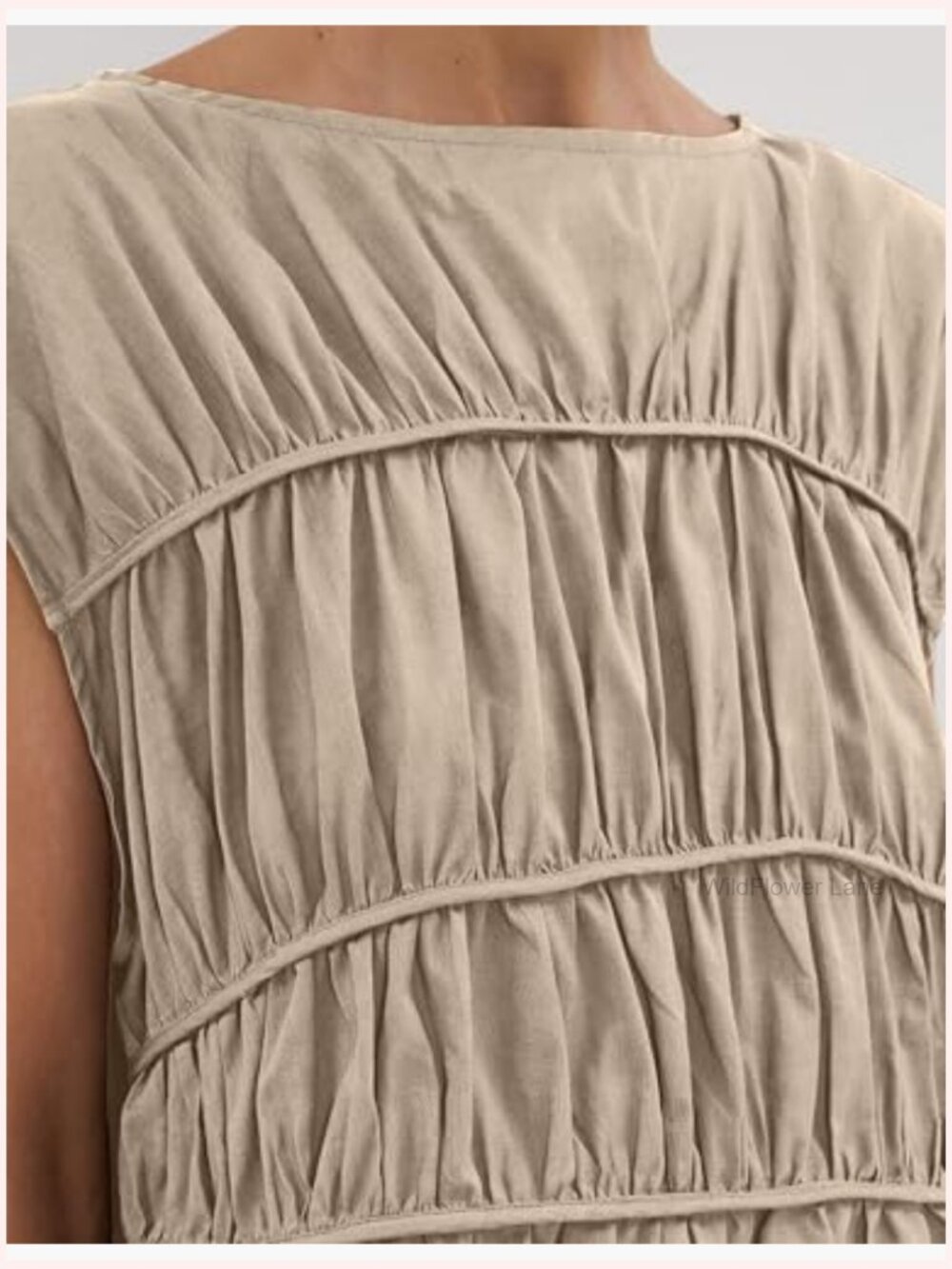 Women's Tiered Shirred Tank Top Crew Neck Cap Sleeve Flared Hem Babydoll Blouse - Picture 3 of 5